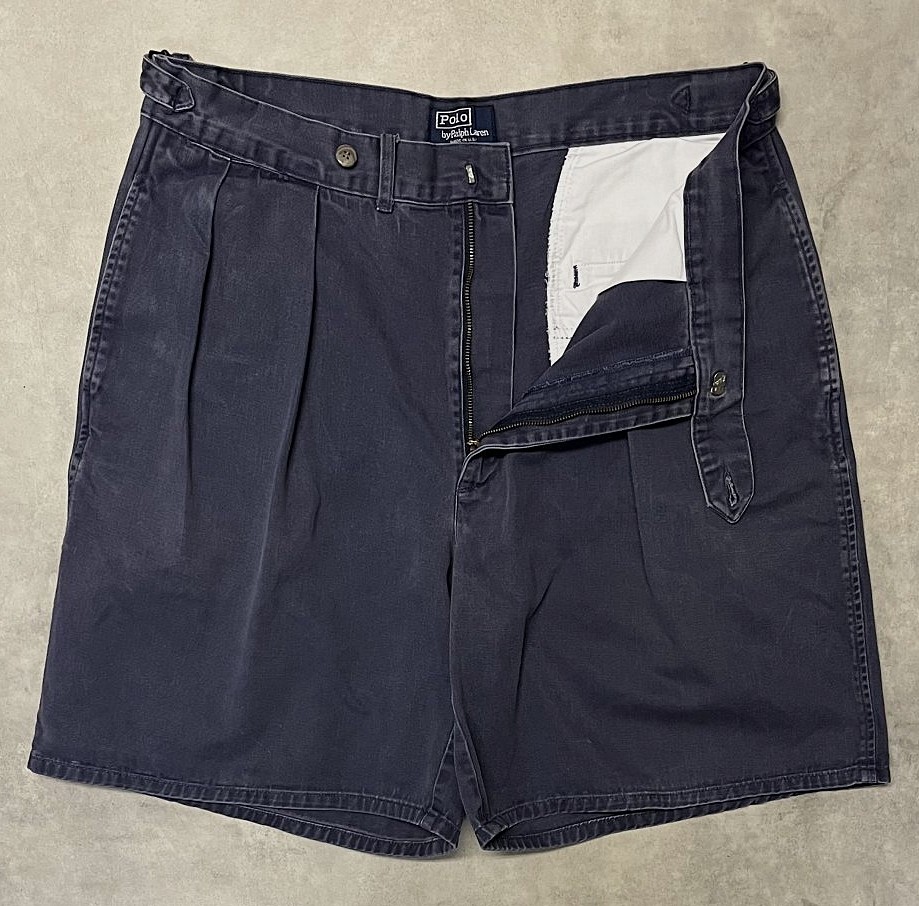 画像3: 90'S RALPH LAUREN "クレストロゴ" ツープリーツ チノショーツ ネイビー USA製 (VINTAGE)