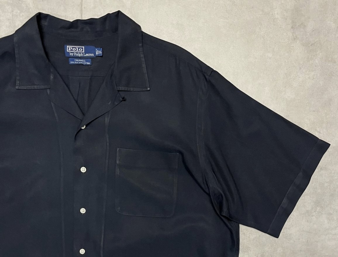 画像: 90'S RALPH LAUREN "CALDWELL" シルク/コットン ロゴ無し 半袖 オープンカラーシャツ ブラック (VINTAGE)