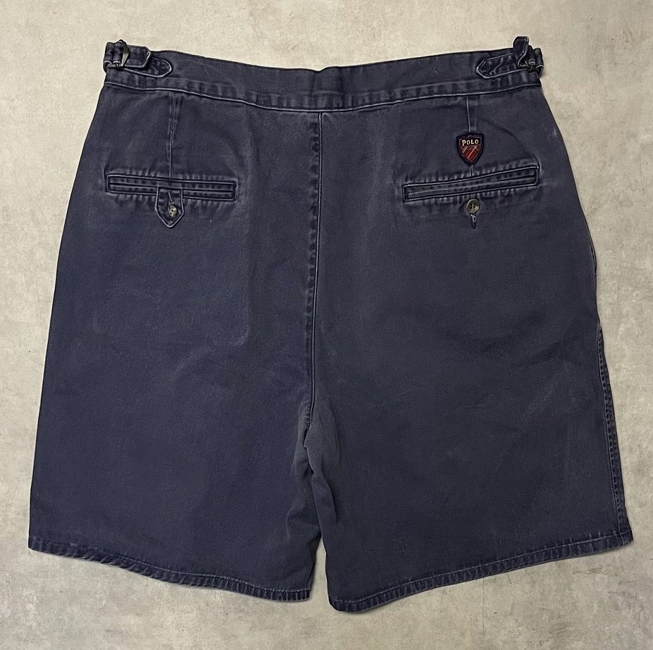 画像6: 90'S RALPH LAUREN "クレストロゴ" ツープリーツ チノショーツ ネイビー USA製 (VINTAGE)