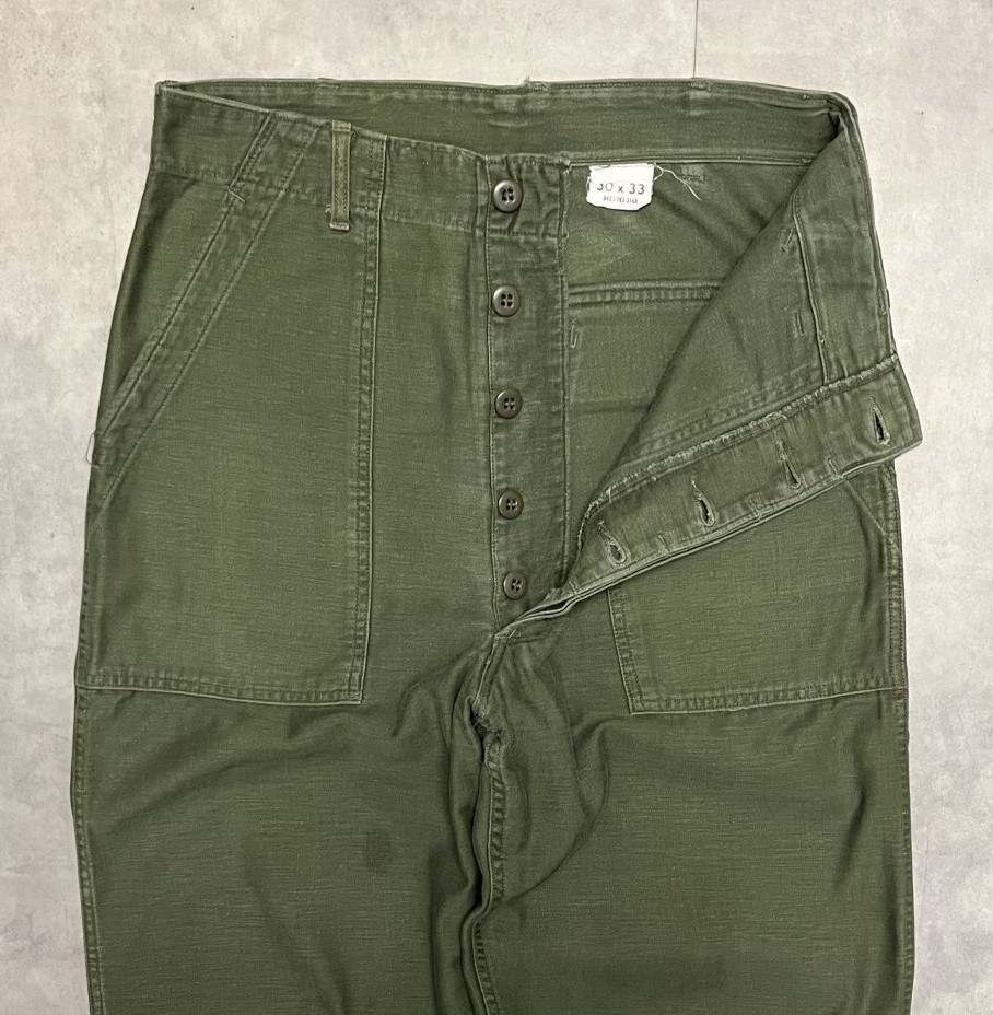 画像: 60'S アメリカ軍 US ARMY "OG107" コットンサテン 平ボタン ベイカーパンツ ミリタリーグリーン (VINTAGE)