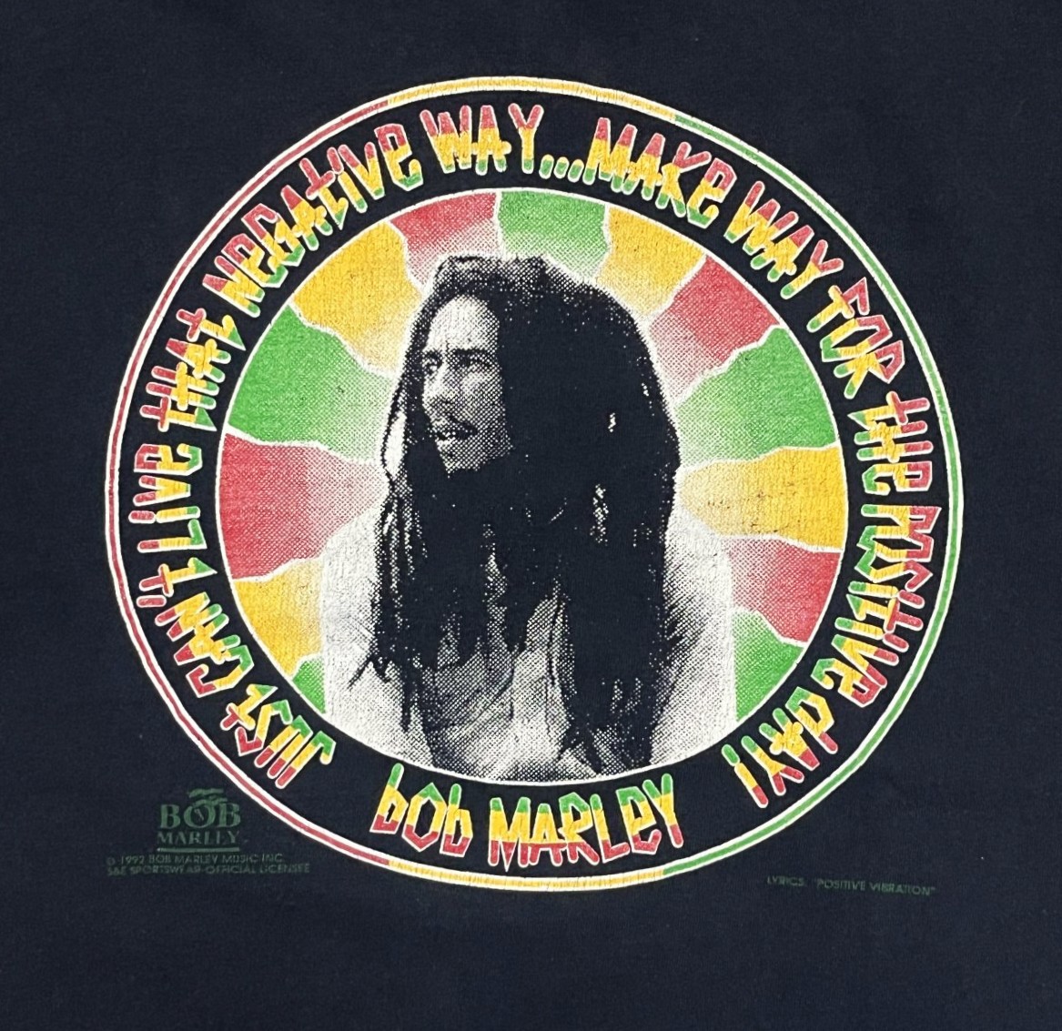 画像2: 90'S BOB MARLEY "POSITIVE VIBRATION" 両面プリント シングルステッチ 半袖 Tシャツ ブラック USA製 (VINTAGE)