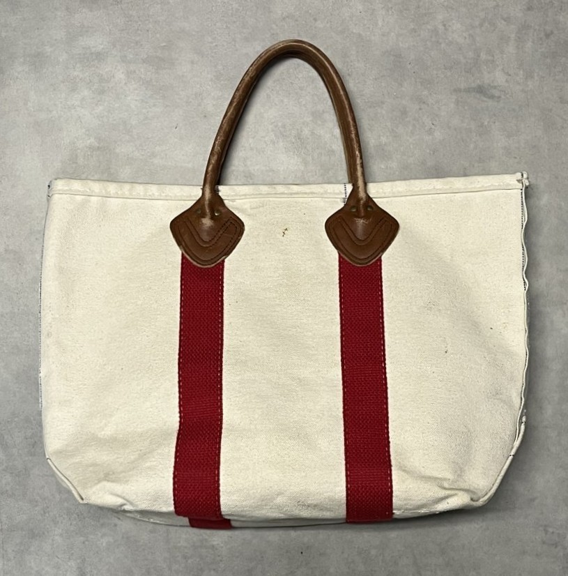 画像8: 80'S LL Bean 単色タグ レザーハンドル キャンバス トートバッグ レッド/オフホワイト USA製 (VINTAGE)