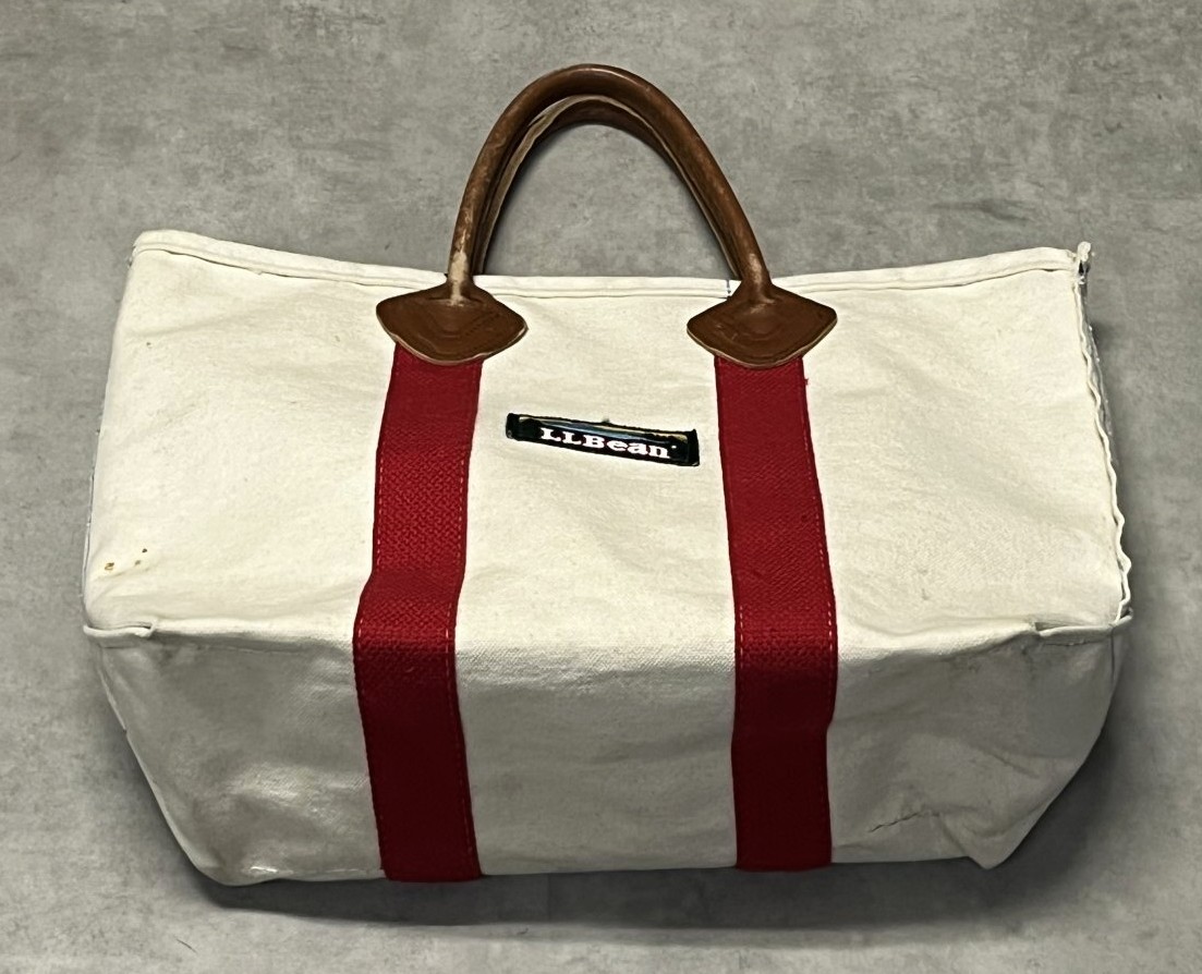 画像7: 80'S LL Bean 単色タグ レザーハンドル キャンバス トートバッグ レッド/オフホワイト USA製 (VINTAGE)