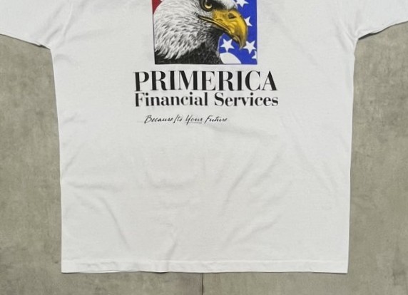 画像: 90'S PREMERICA FINANCIAL SERVICE シングルステッチ 両面プリント 半袖 Tシャツ ホワイト USA製 (VINTAGE)