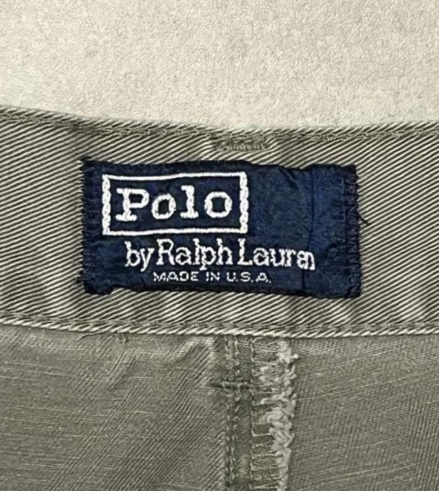 画像2: 90'S RALPH LAUREN "ボックスロゴ" ツープリーツ チノショーツ カーキ USA製 (VINTAGE)