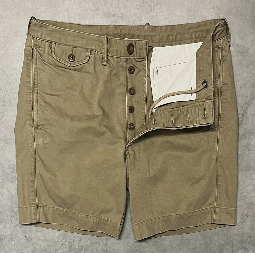画像2: RRL ボタンフライ ミリタリーチノショーツ タン (USED)