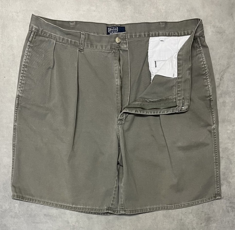 画像3: 90'S RALPH LAUREN "ボックスロゴ" ツープリーツ チノショーツ カーキ USA製 (VINTAGE)