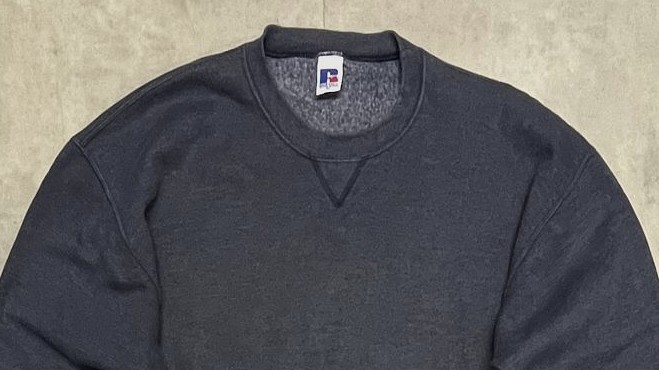 画像: 90'S RUSSELL ATHLETIC 前Vガゼット付き クルーネック スウェットシャツ ネイビーヘザー メキシコ製 (VINTAGE)
