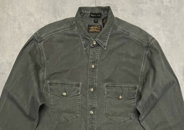 画像: 90'S EDDIE BAUER "ELKHORN TWILL" 黒タグ ワークシャツ カーキ USA製 (VINTAGE)