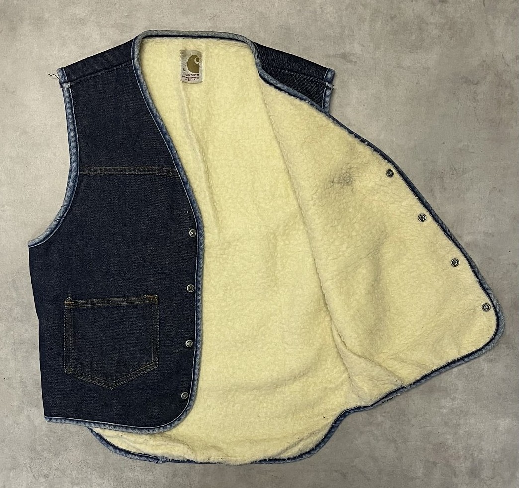 画像3: 70'S CARHARTT プリントタグ 裏地ボア デニムベスト インディゴ USA製 (VINTAGE)