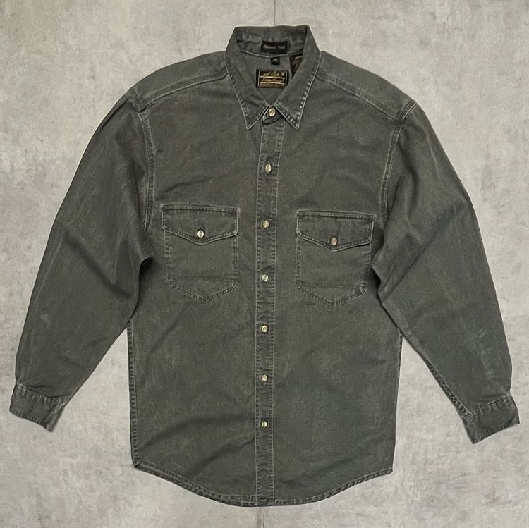画像1: 90'S EDDIE BAUER "ELKHORN TWILL" 黒タグ ワークシャツ カーキ USA製 (VINTAGE)