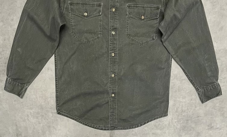 画像: 90'S EDDIE BAUER "ELKHORN TWILL" 黒タグ ワークシャツ カーキ USA製 (VINTAGE)