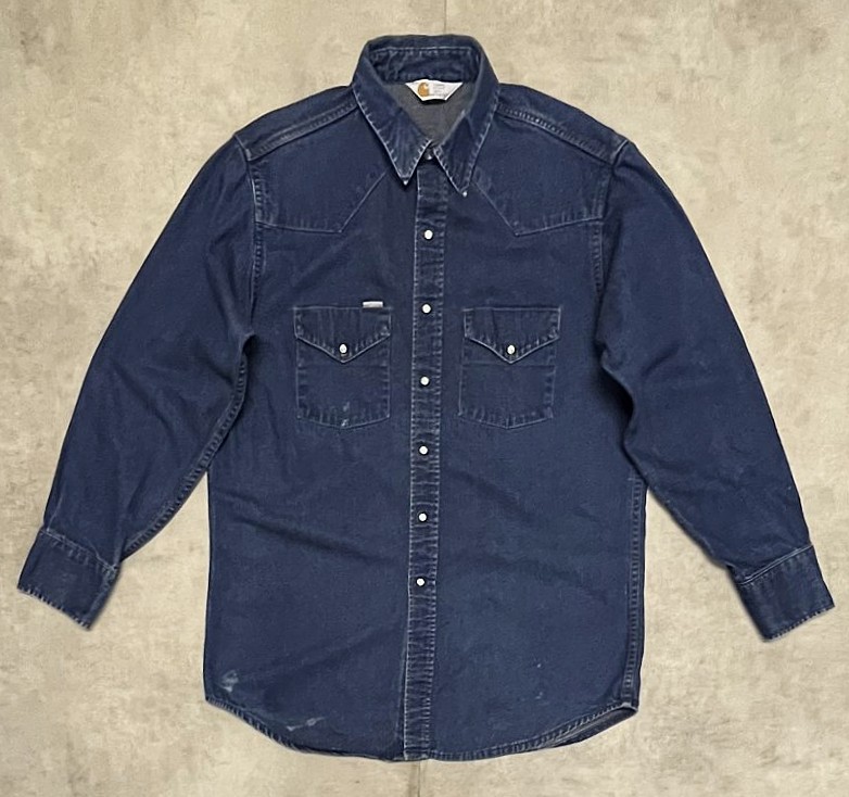 画像1: 80'S CARHARTT 三角タグ デニム ウエスタンシャツ インディゴ (VINTAGE)