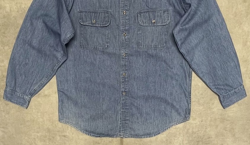 画像: 80'S BANANA REPUBLIC 初期タグ 襟コーデュロイ デニムシャツ ライトインディゴ USA製 (VINTAGE)