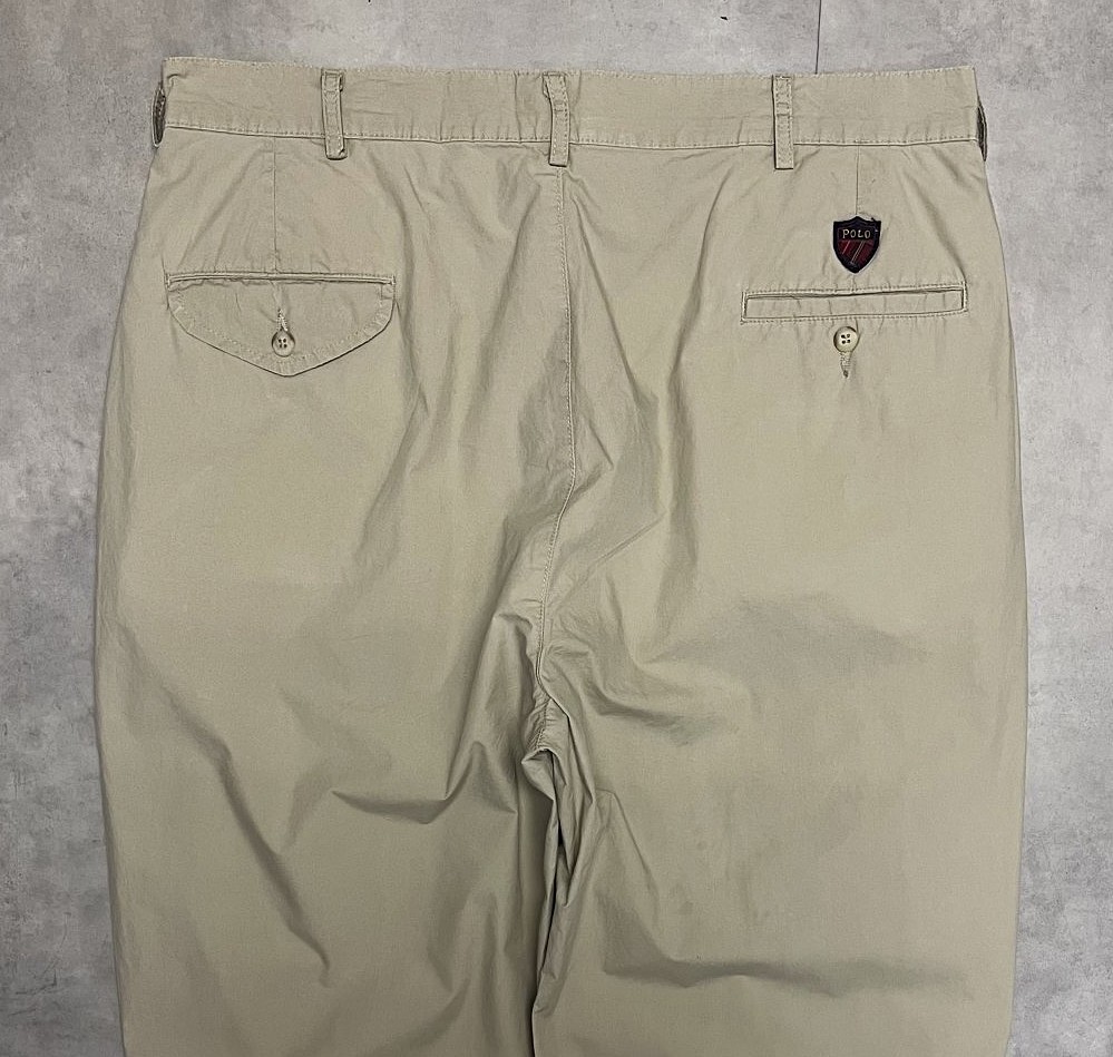 画像: 90'S RALPH LAUREN "クレストロゴ" ツープリーツ ポプリンパンツ ベージュ TALONジップ USA製 (VINTAGE)