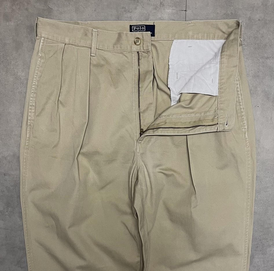 画像: 90'S RALPH LAUREN "ボックスロゴ" ツープリーツ チノパンツ ベージュ USA製 (VINTAGE)