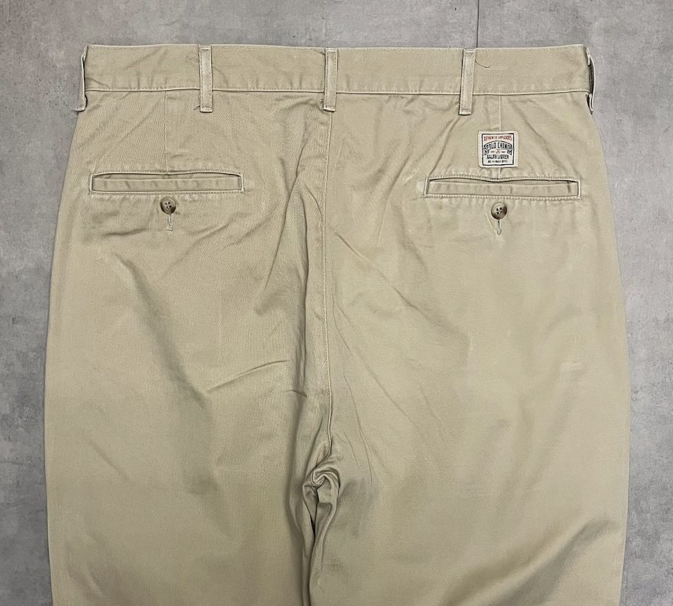 画像: 90'S RALPH LAUREN "ボックスロゴ" ツープリーツ チノパンツ ベージュ USA製 (VINTAGE)