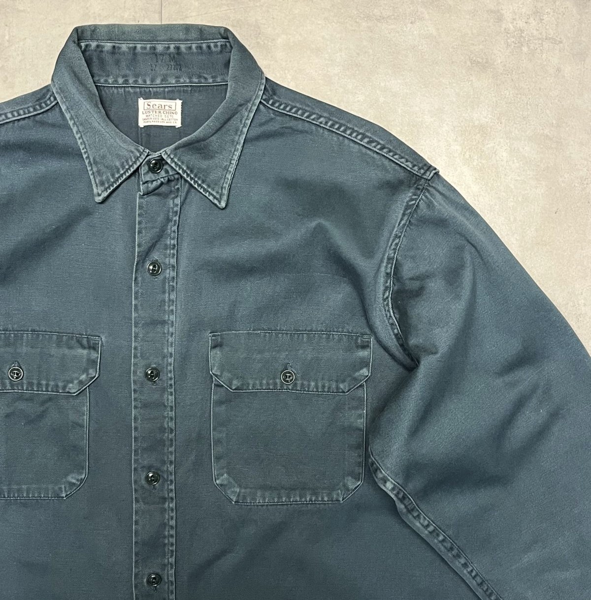 画像: 60'S SEARS "LUSTER CHINO" コットン100% ワークシャツ ダークグリーン (VINTAGE)