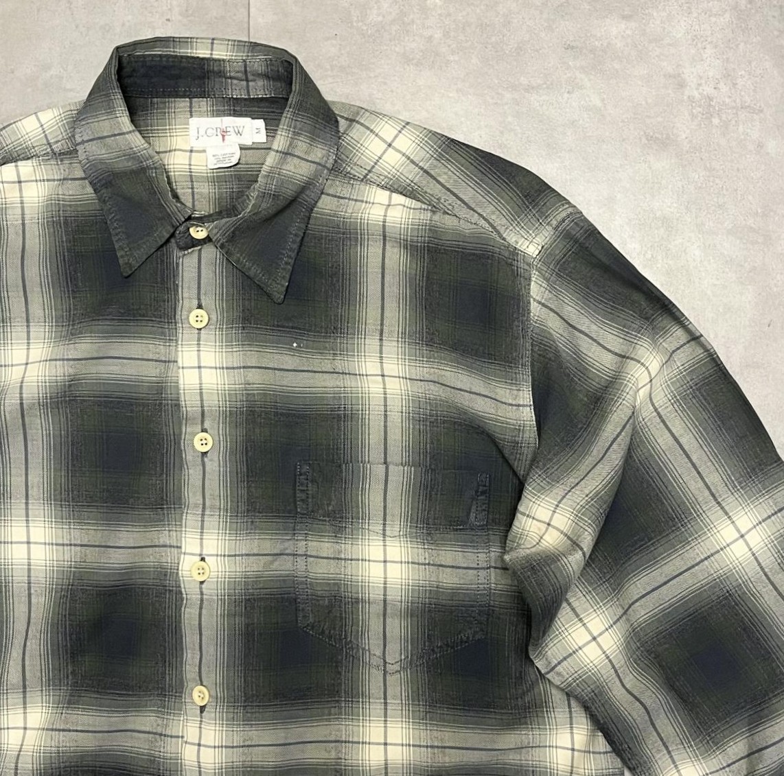 画像: 90'S J.CREW 旧タグ レーヨン混 長袖シャツ オンブレチェック ポルトガル製 (VINTAGE)