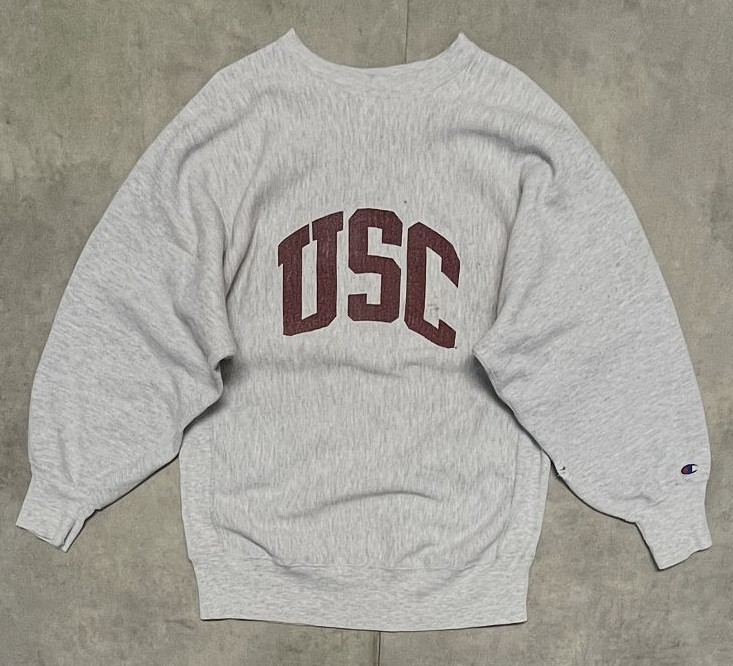 画像1: 90'S CHAMPION "USC" 刺繍タグ リバースウィーブ グレー USA製 (VINTAGE)