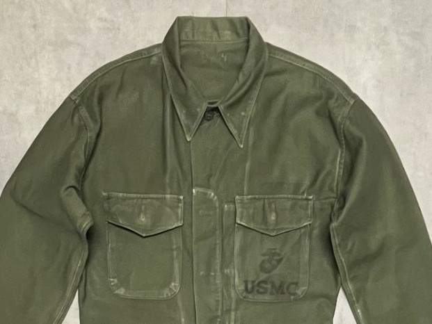 画像: 50'S アメリカ軍 USMC "P-58" ステンシル入り コットンサテン ユーティリティシャツ (VINTAGE)