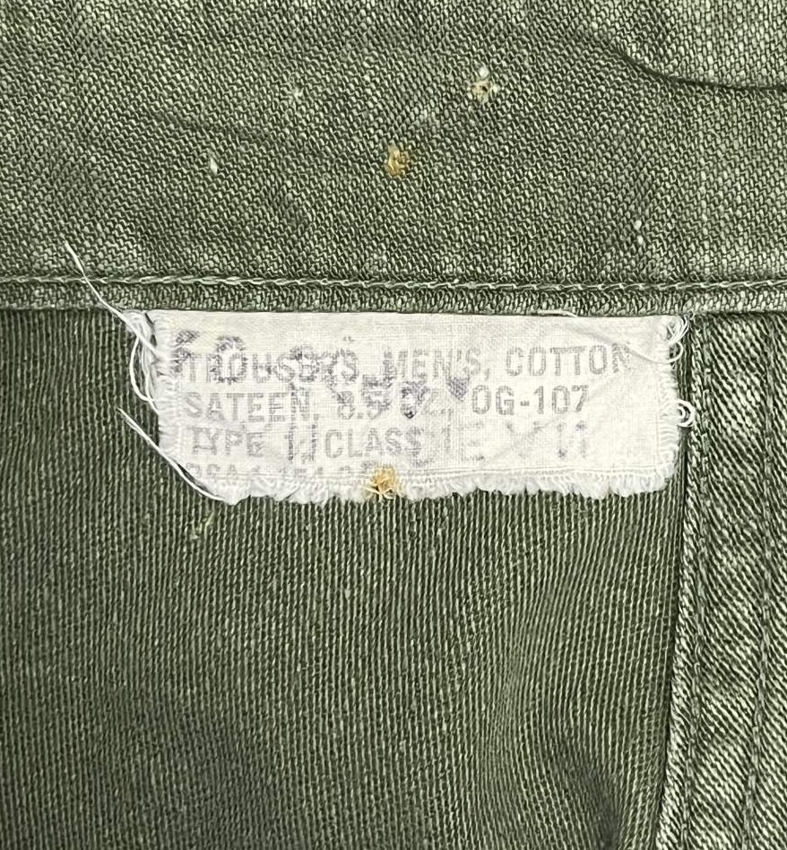 画像2: 60'S アメリカ軍 US ARMY "OG107" 初期モデル コットンサテン 平ボタン ベイカーパンツ ミリタリーグリーン (VINTAGE)