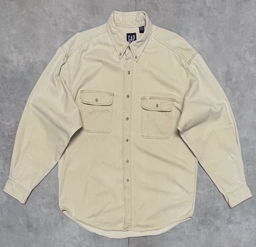 画像1: 90'S GAP 旧タグ ツイル BDシャツ ベージュ (VINTAGE)