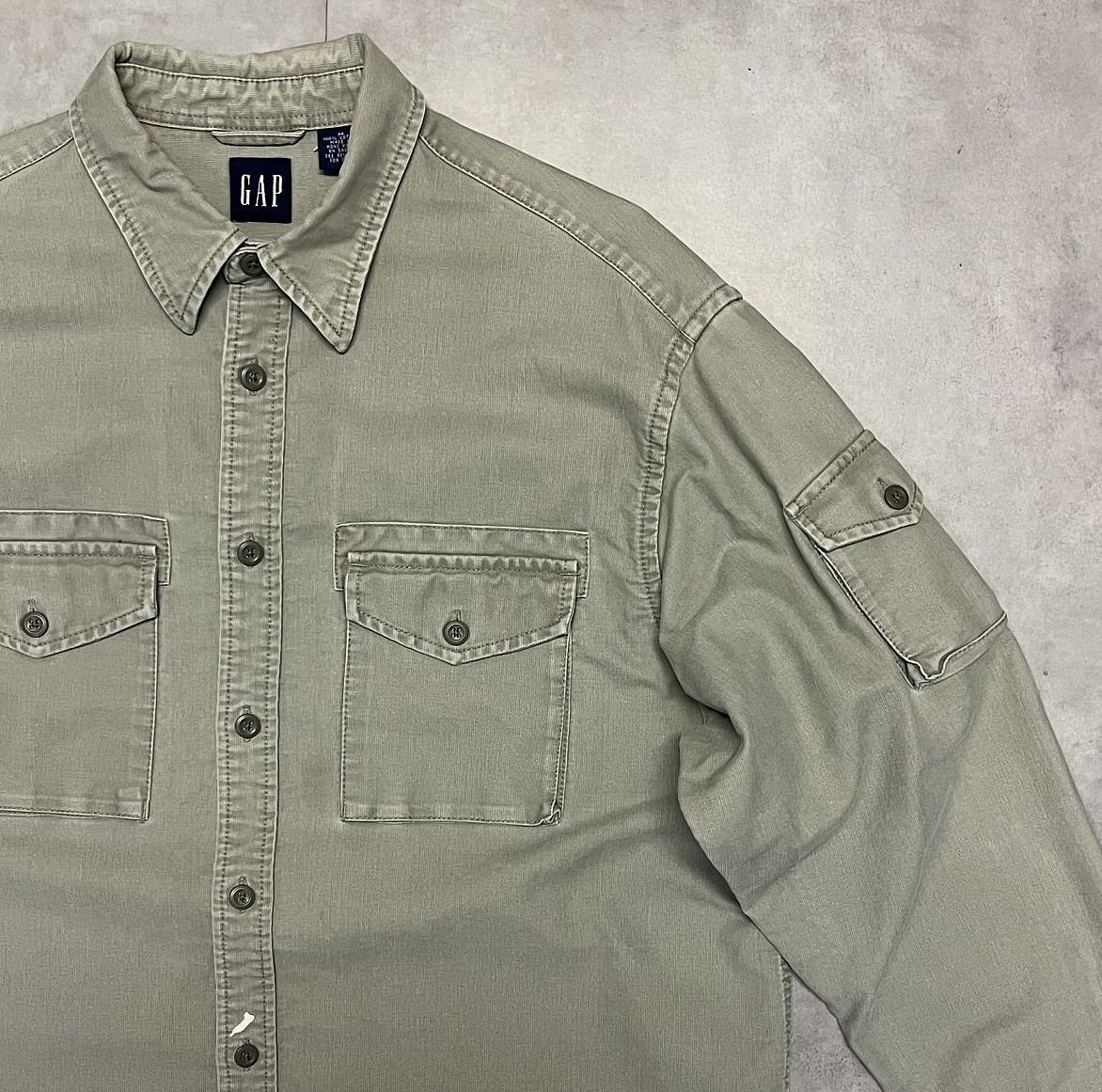 画像: 00'S GAP 旧タグ コットンピケ ファティーグシャツ カーキ (VINTAGE)