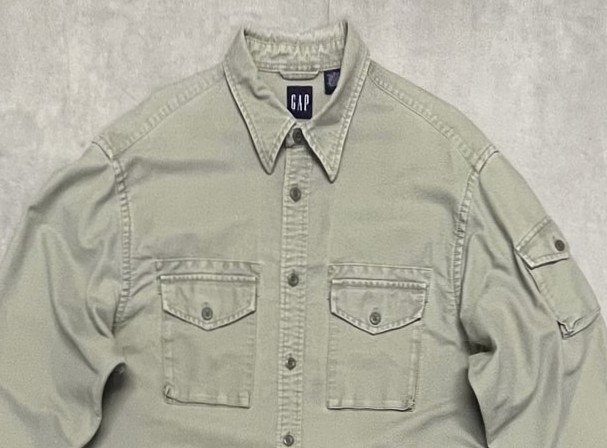 画像: 00'S GAP 旧タグ コットンピケ ファティーグシャツ カーキ (VINTAGE)