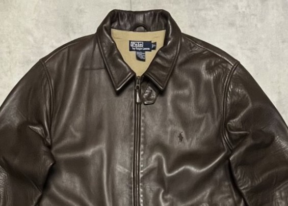 画像: 90'S RALPH LAUREN チンスト付き 裏地付き レザー ドリズラージャケット ブラウン (VINTAGE)