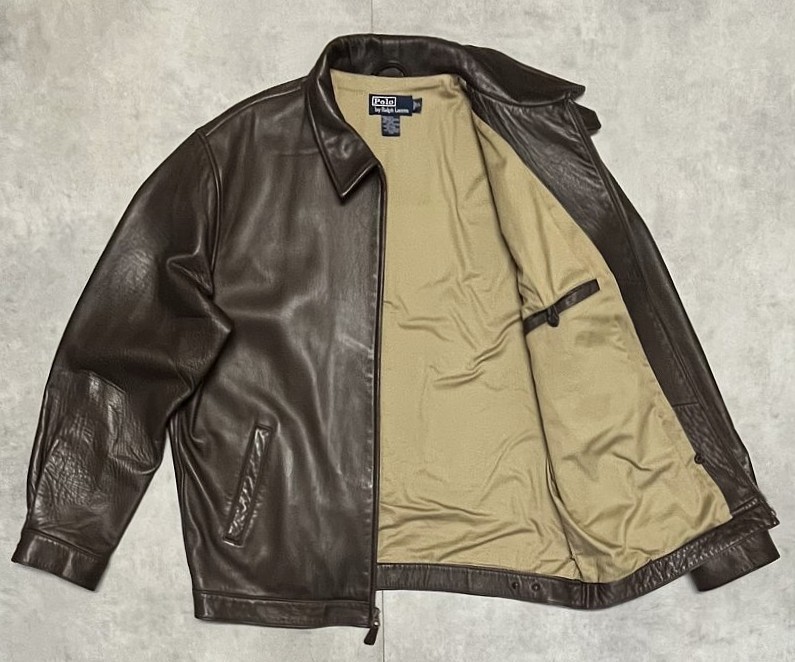 画像5: 90'S RALPH LAUREN チンスト付き 裏地付き レザー ドリズラージャケット ブラウン (VINTAGE)
