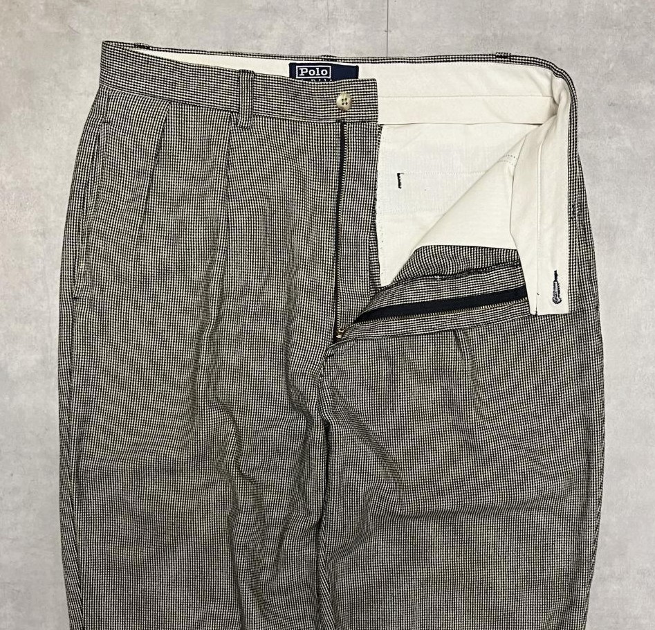 画像: 90'S RALPH LAUREN ツープリーツ スラックス ハウンドトゥース柄 W33L30 (VINTAGE)