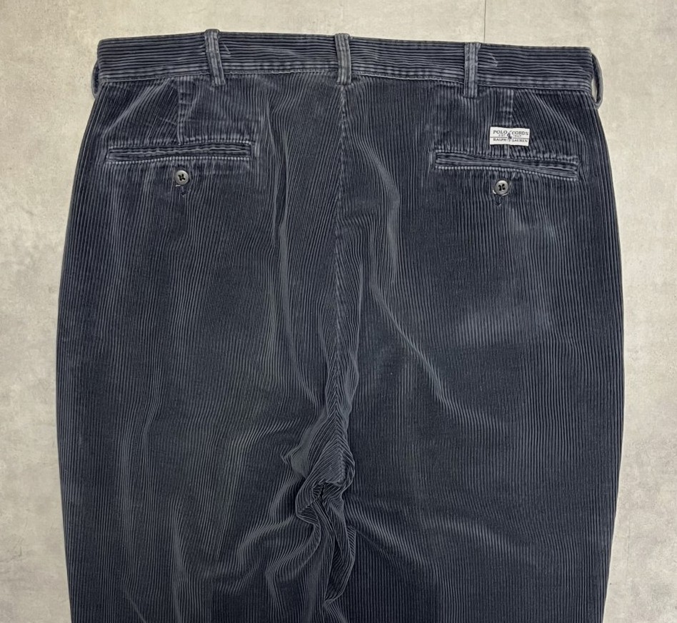 画像: 90'S RALPH LAUREN "ANDREW PANT" ツープリーツ 太畝 コーデュロイパンツ ネイビー (VINTAGE)