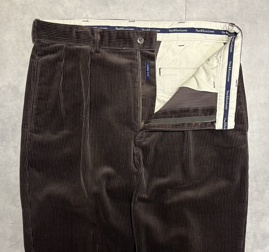 画像: 90'S RALPH LAUREN "ANDREW PANT" ツープリーツ 太畝 コーデュロイパンツ ブラウン (MINT CONDITION)