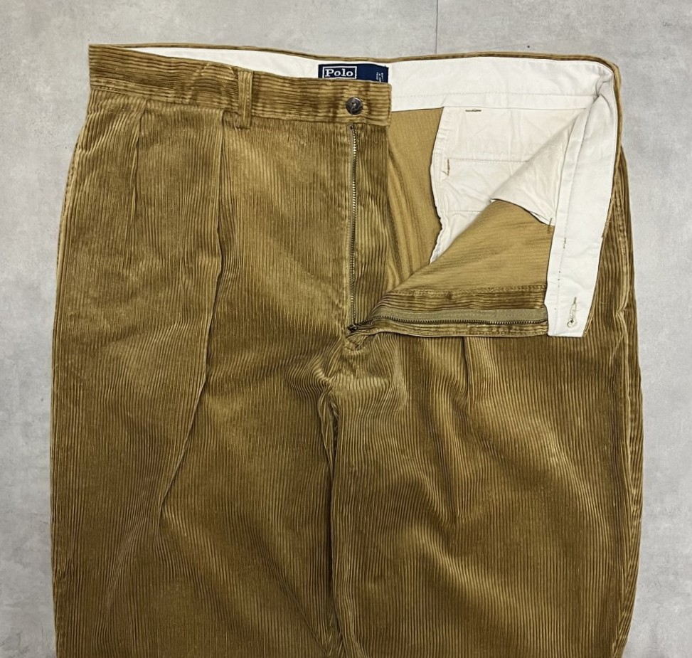 画像: 90'S RALPH LAUREN "ANDREW PANT" ツープリーツ 太畝 コーデュロイパンツ タン (VINTAGE)