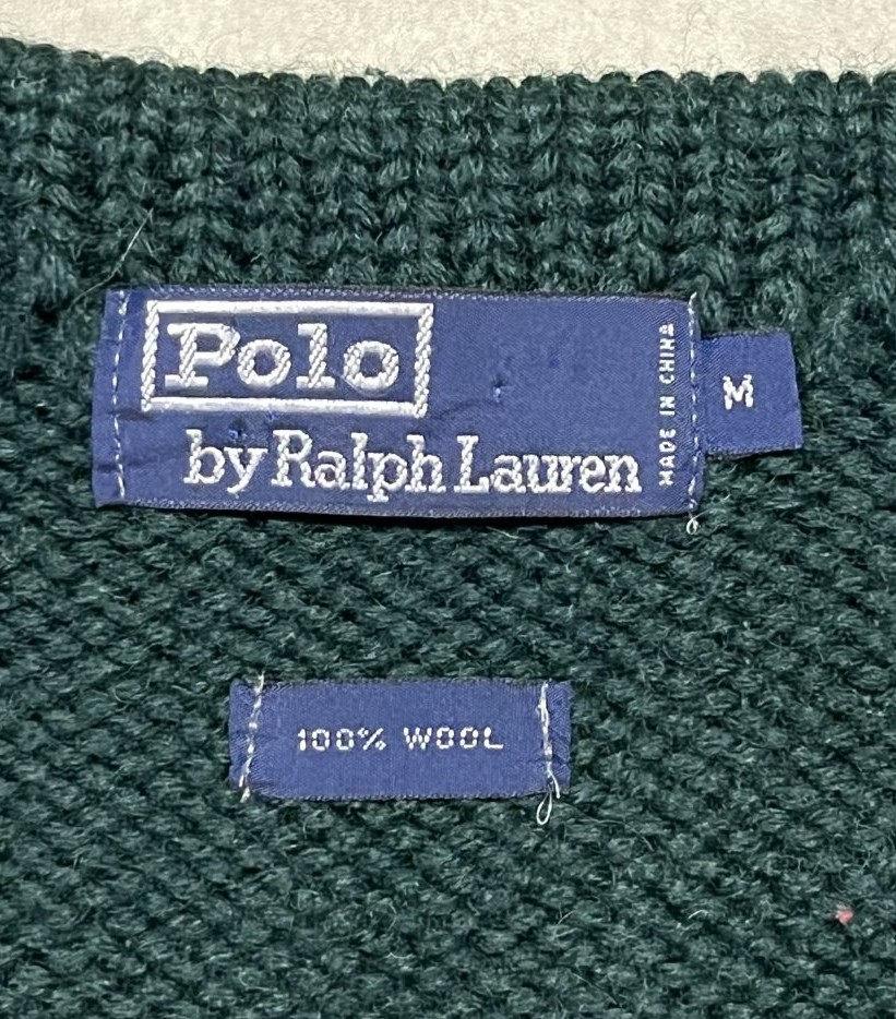 画像2: 90'S RALPH LAUREN ウール100% ローゲージ ボーダーニット ダークグリーン (VINTAGE)