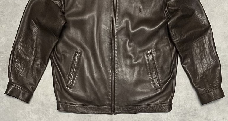 画像: 90'S RALPH LAUREN チンスト付き 裏地付き レザー ドリズラージャケット ブラウン (VINTAGE)