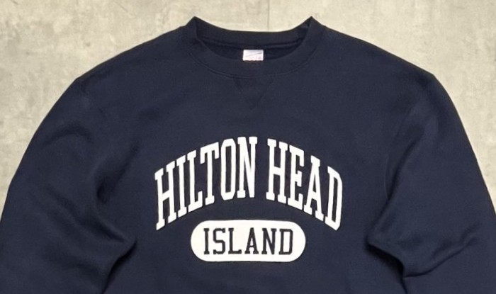 画像: 90'S SOFFE "HILTON HEAD ISLAND" 前Vガゼット付き スウェットシャツ ネイビー (VINTAGE)