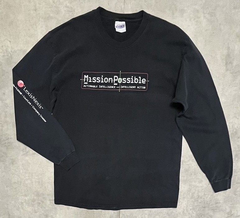 画像1: 90'S LEXIS NEXIS "MISSION POSSIBLE" 袖プリント 長袖 Tシャツ ブラック (VINTAGE)