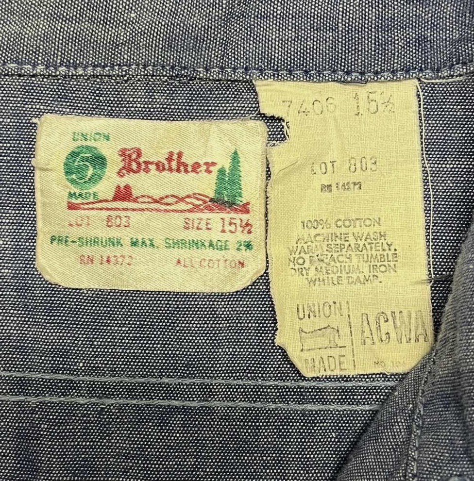 画像2: 70'S FIVE BROTHER コットン100% シャンブレーシャツ ブルー USA製 (VINTAGE)