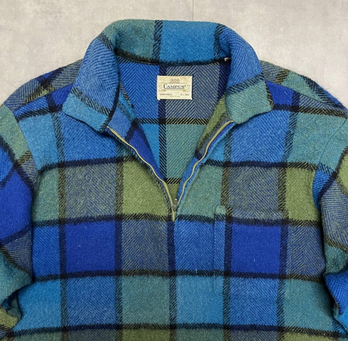 画像: 60'S CAMPUS ハーフジップ プルオーバーシャツ TALONジップ チェック柄 USA製 (VINTAGE)