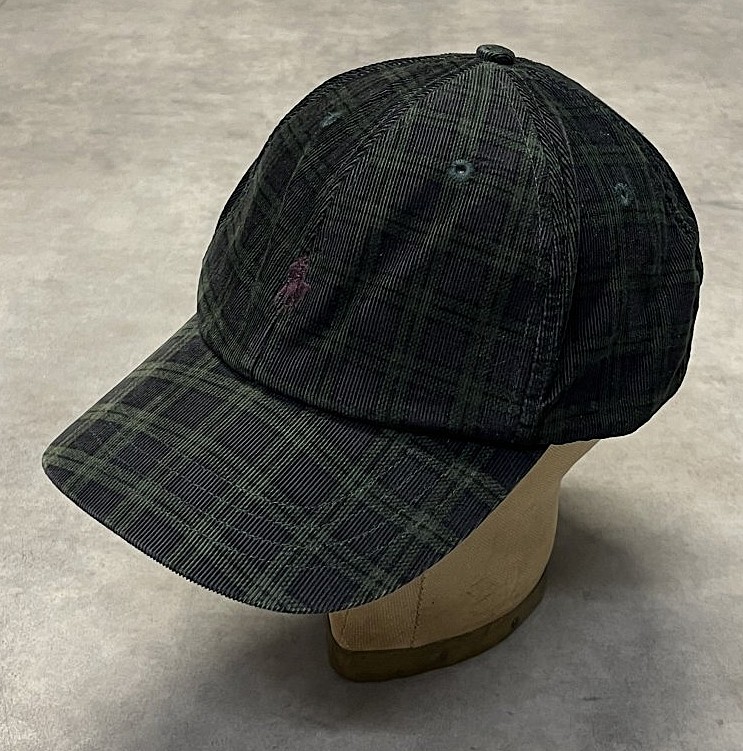 画像1: 90'S RALPH LAUREN ロゴ刺繍 コーデュロイ ベースボールキャップ チェック柄 (VINTAGE)