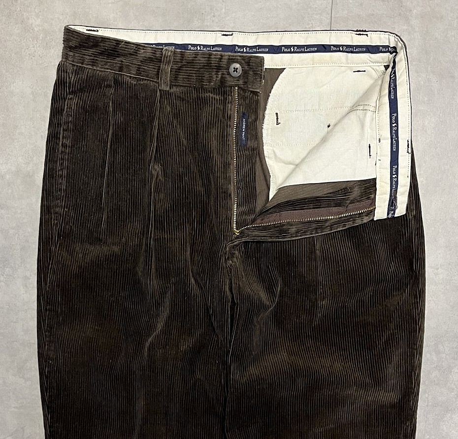 画像: 90'S RALPH LAUREN "ANDREW PANT" ツープリーツ 太畝 コーデュロイパンツ ダークブラウン (VINTAGE)