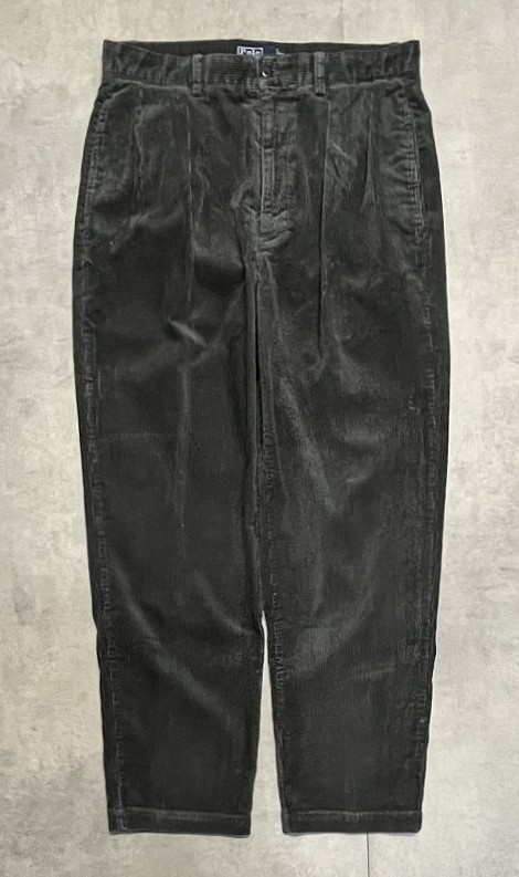 画像1: 90'S RALPH LAUREN "ANDREW PANT" ツープリーツ 太畝 コーデュロイパンツ チャコール (VINTAGE)