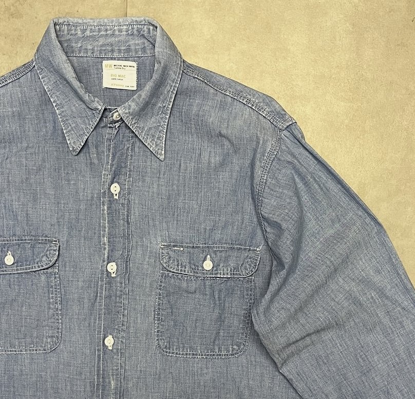 画像: 70'S BIG MAC コットン100% 耳付きシャンブレーシャツ ブルー USA製 (VINTAGE)