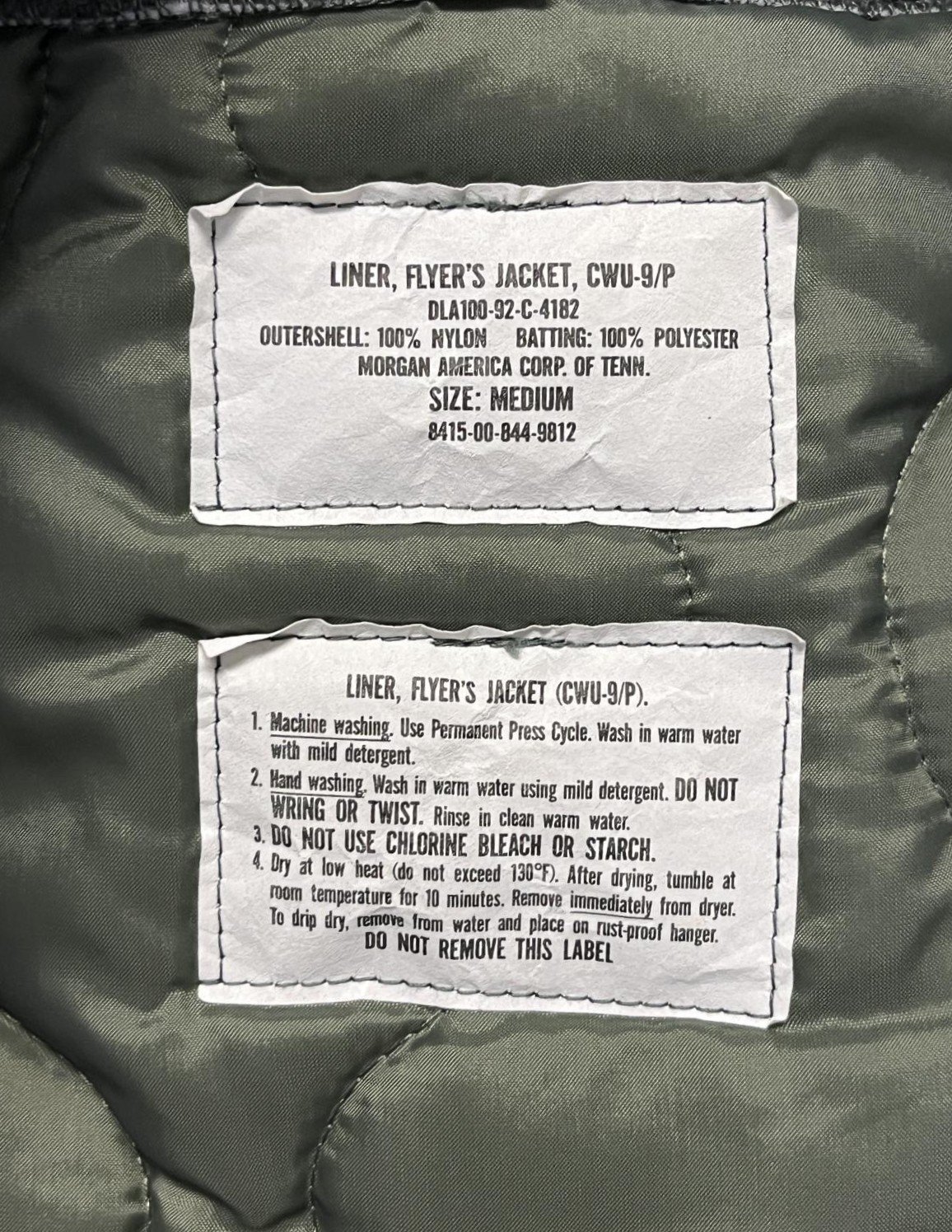 画像2: 90'S アメリカ軍 USAF "CWU-9/P" キルティング ライナージャケット セージグリーン (MINT CONDITION) 