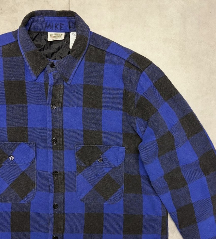 画像: 90'S FIVE BROTHER 裏地キルティング ヘビーフランネル ワークシャツ チェック柄 (VINTAGE)