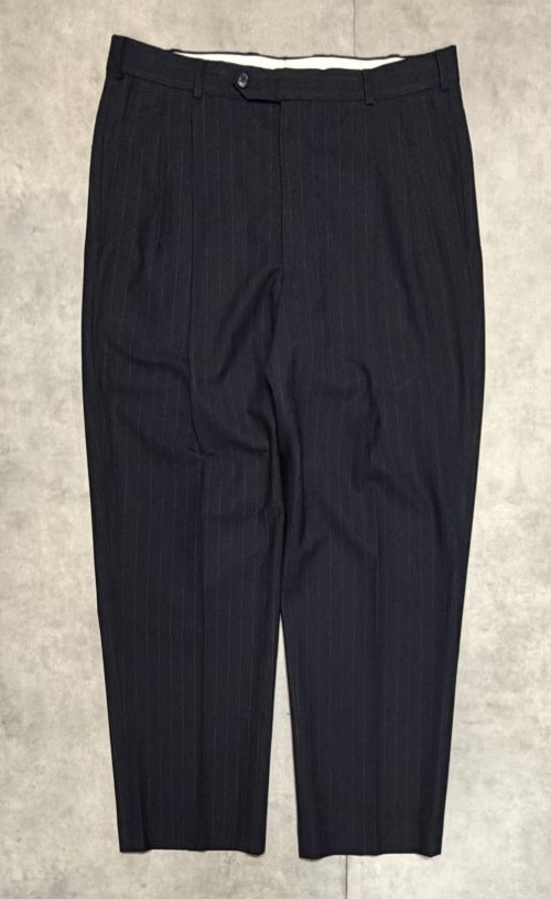 画像1: BROOKS BROTHERS ツータック ウールパンツ ダークネイビー/ピンストライプ (VINTAGE)