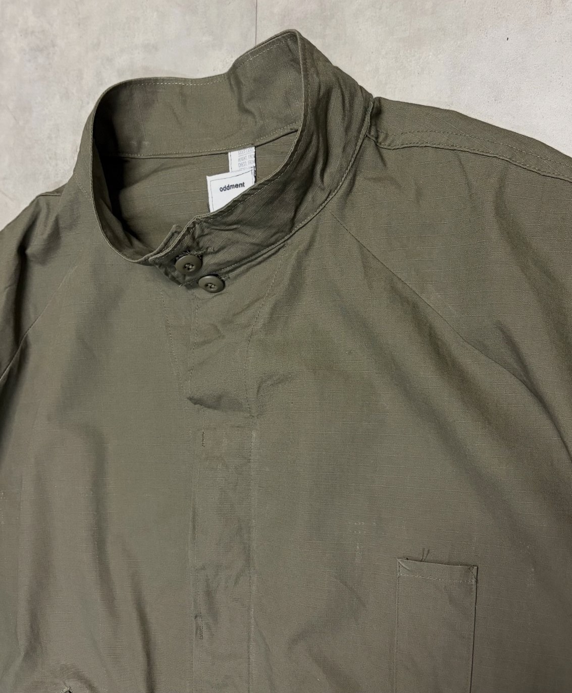 画像: ODDMENT "BIG TACTICAL SHIRT" 解体再構築 リップストップ ハーフコート カーキ (REMAKE)