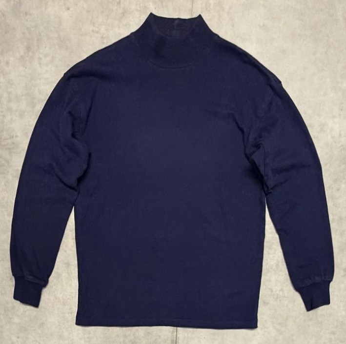 画像1: 80'S LL Bean モックネック 長袖 Tシャツ ネイビー USA製 (VINTAGE)
